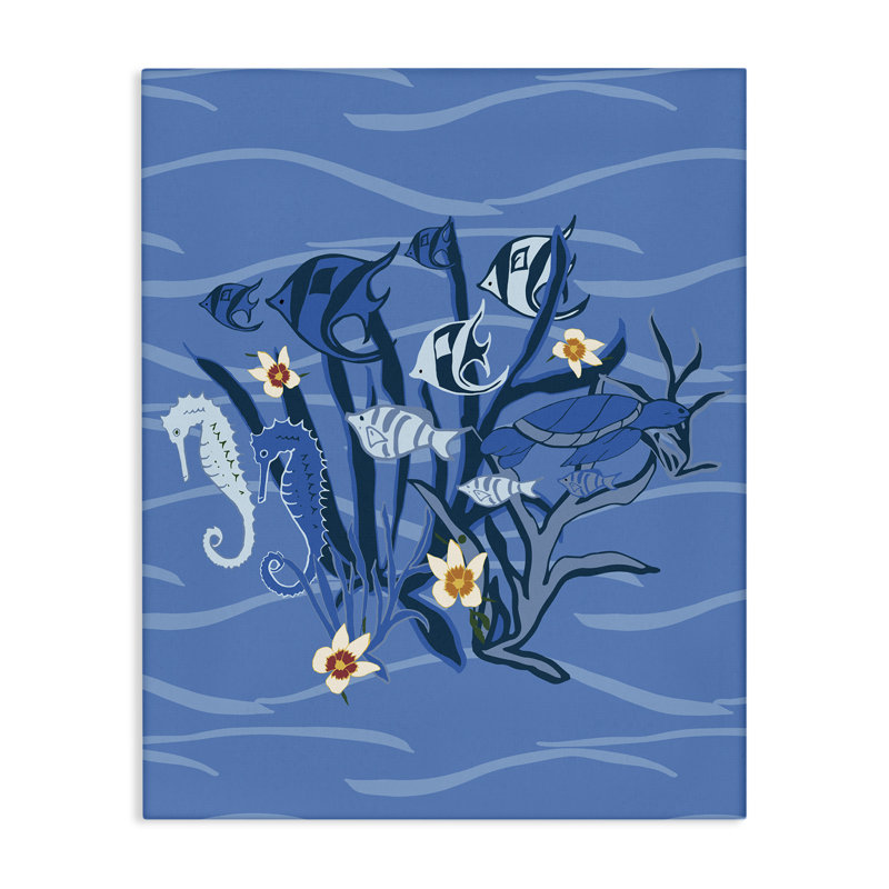  Art mural bleu sur toile de créatures sous-marines bleues par Michelle Ingari Designs, H 48 po x l 36 po