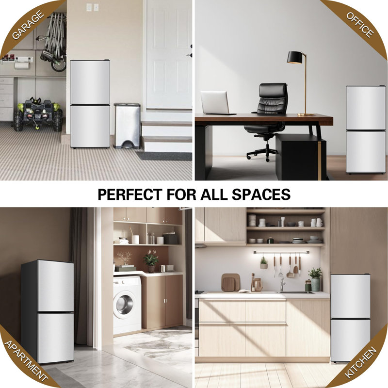 4.2 Cu.Ft Small Fridge with Freezer, 7-Level Adjustable Thermostat, Removable Glass Shelves, Quiet 38dB Energy-Saving for Dorm/Office/Kitchen