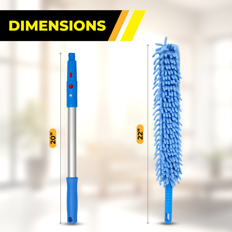22" Flexible Wand Duster With Microfiber and Chenille Sleeve and 20" Pole, Pack of 2