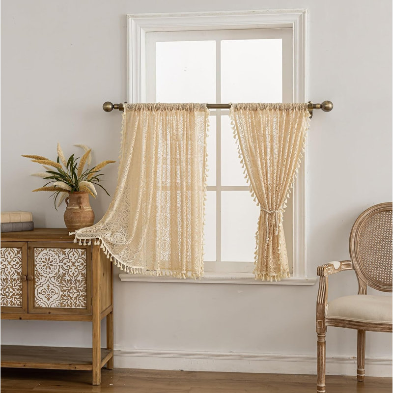 Rideaux en dentelle Boho 36 po, 2 panneaux, beige
