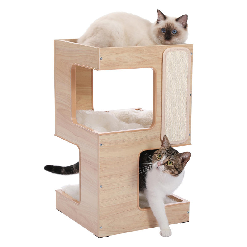 Petite tour à chat en bois, Beige