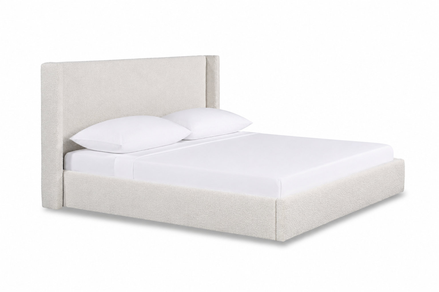 Mele Linen Upholstered Wingback Bed, Ivory Boucle, Queen