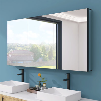 Kartar 60''W 30''H Recessed or Surface Mount Frameless Aluminum Medicine Cabinet with Mirrors