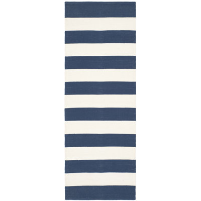 Brookvale Striped Handmade Flatweave Cotton Navy/Ivory Area Rug