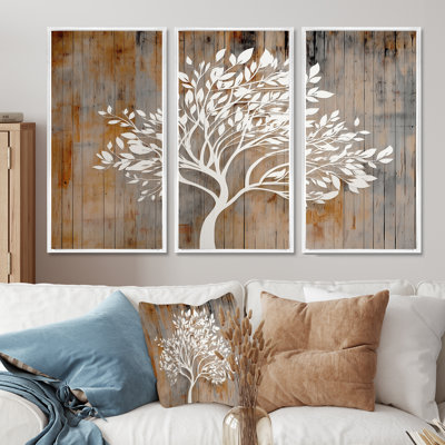 Arbre de vie blanc sur bois - Ensemble de décoration murale arbre de vie