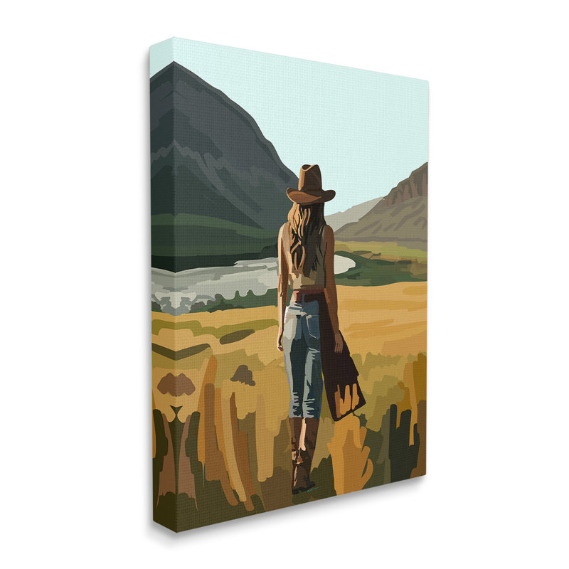 «Strolling Cowgirl in Desert», art mural sur toile par Amelia Noyes, Estampe numérique Farmhouse, H 30 po x l 24 po