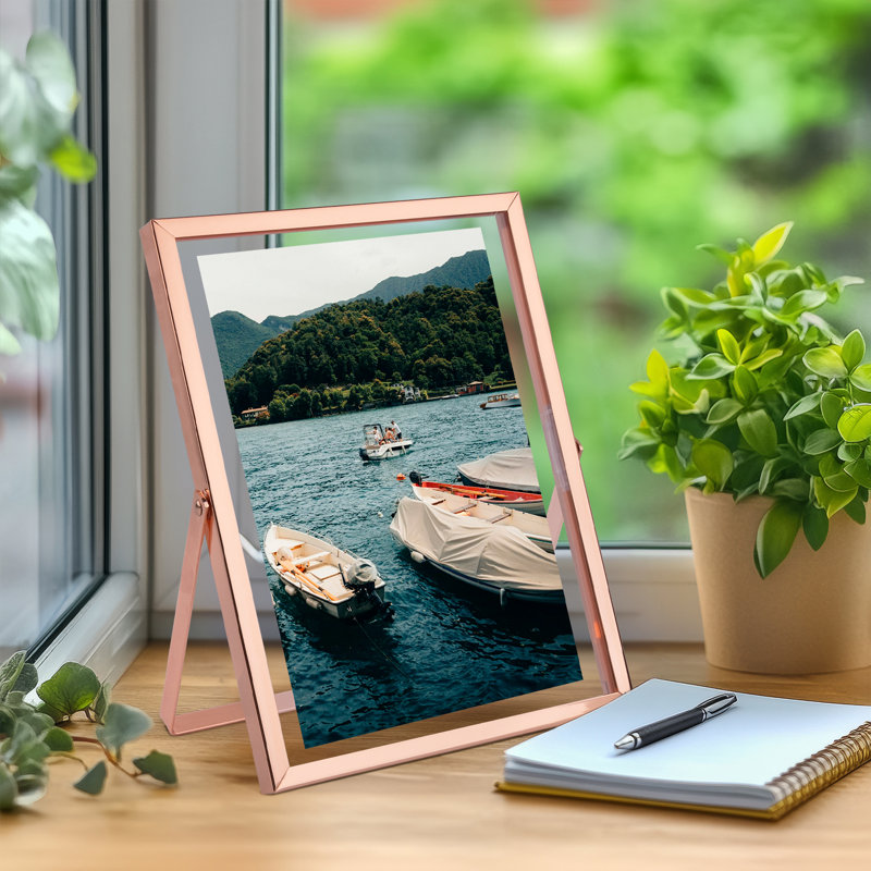 Floating Metal Frame with Real Glass, 6" x 8", Rose Gold