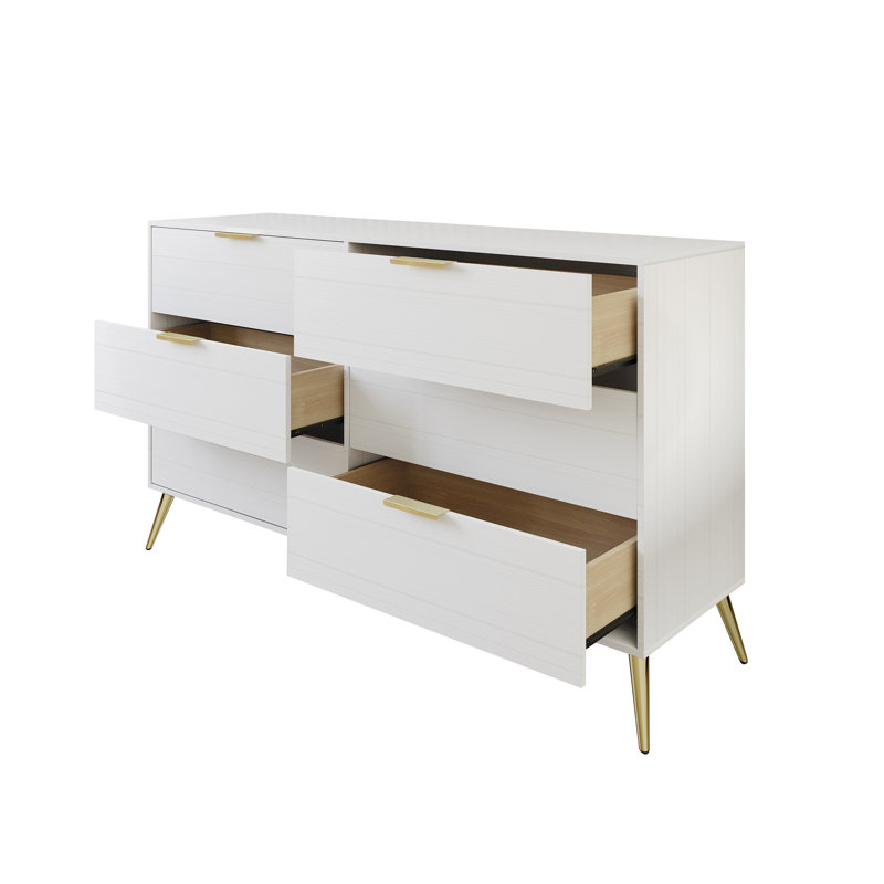 Rafiat 52.56'' W 6 - Drawer Dresser, White