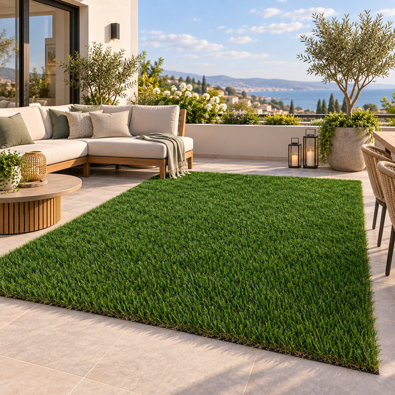 Rouleau de gazon artificiel 5 × 8FT avec drainage pour patio extérieur