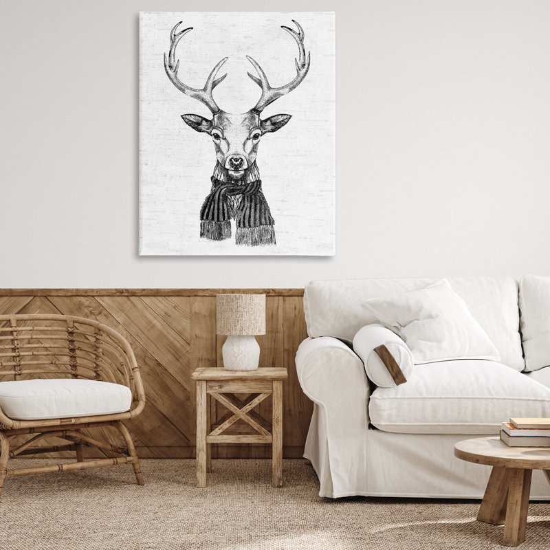 Art mural monochromes de cerf des Fêtes par lettres et lignes, H 48 po x l 36 po