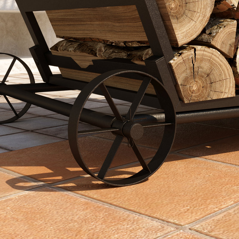 Porte-bûches mobile en métal avec roues intérieur / extérieur