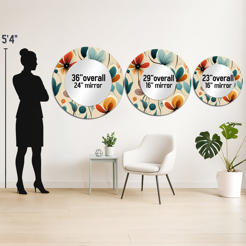 Midcentury Modern Revival - midcentury  Unique Mirror, Mid-Century Modern Large Round Wall Mirror, Printed Metal Art
