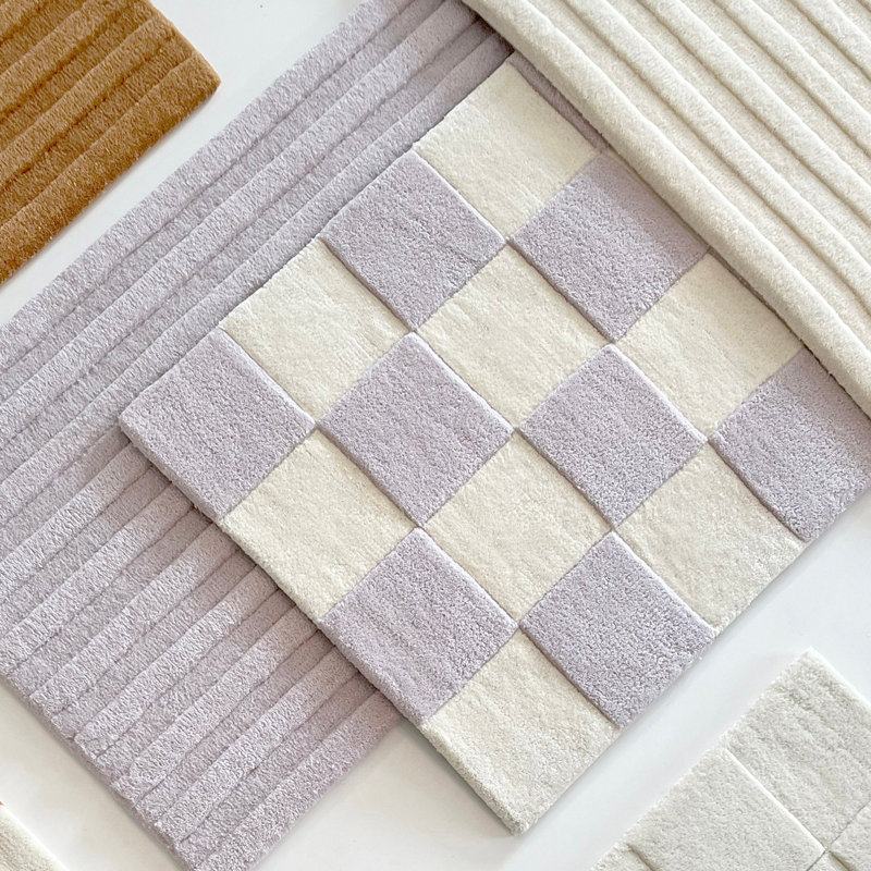 CHECKERBOARD Handmade Wool Checkered Area Rug, Gray