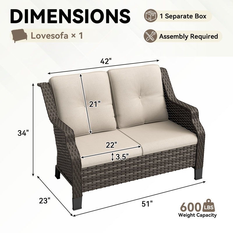 Causeuse d'extérieur avec coussins de 50 po de large Tomball, Beige