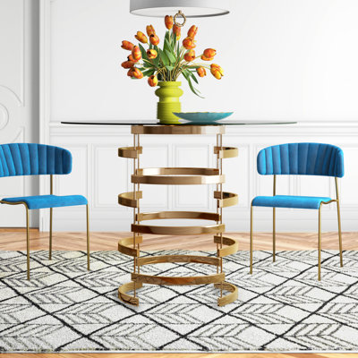 Arkesha Round Glass Top Metal Base Dining Table