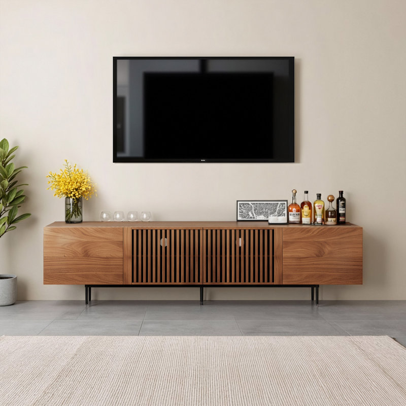 Modern TV Cabinet for 75-Inch TV – TV Stand with Large Storage, Media Console for Living Room & Bedroom, Walnut，Fast Dispatch From UK Warehouse — 2 Working Days//Deliver within 2-4 working days.