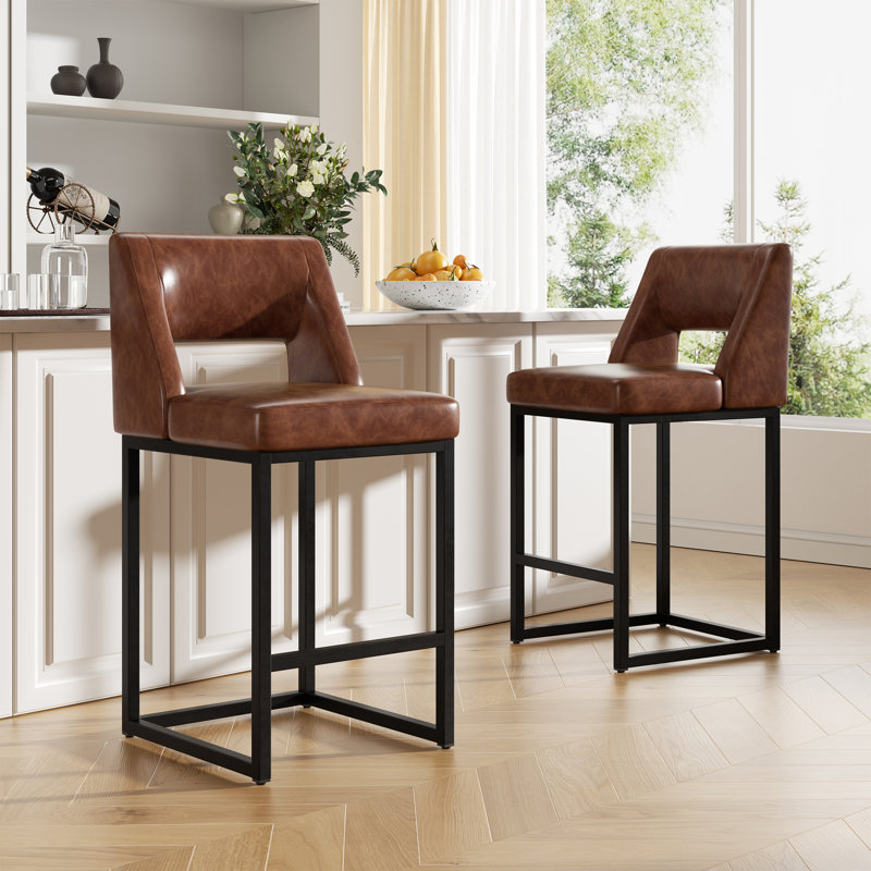 Upholstered Counter Height Bar Stool With Solid Wood Legs, Dark Brown