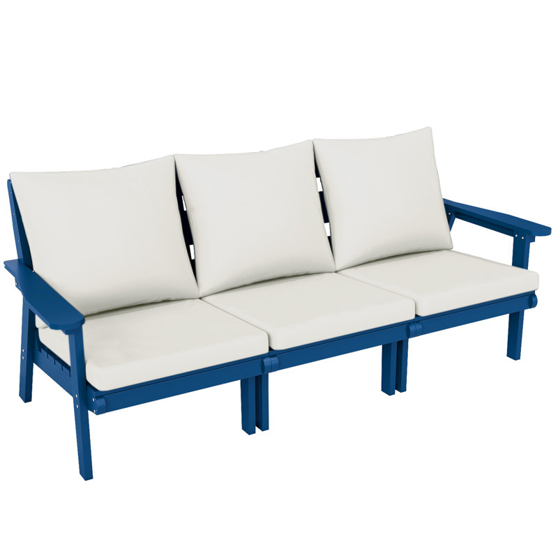 Hdpe Outdoor 3-seater Sofa, Blue, White