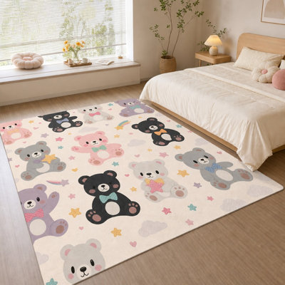 Tapis 1 pièce à motif d'ours en peluche - Décoration de chambre, design animal ludique, doux et confortable pour la chambre à coucher, la vie, tapis de salle de jeux, lavable et antidérapant, utilisation à l'intérieur pour la maison