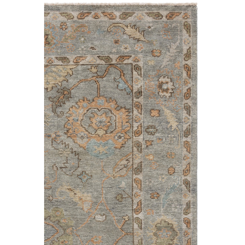 Izmir Hand Knotted Wool/Viscose Oriental Rug in Gray/Rust, Rectangle 10" x 14"
