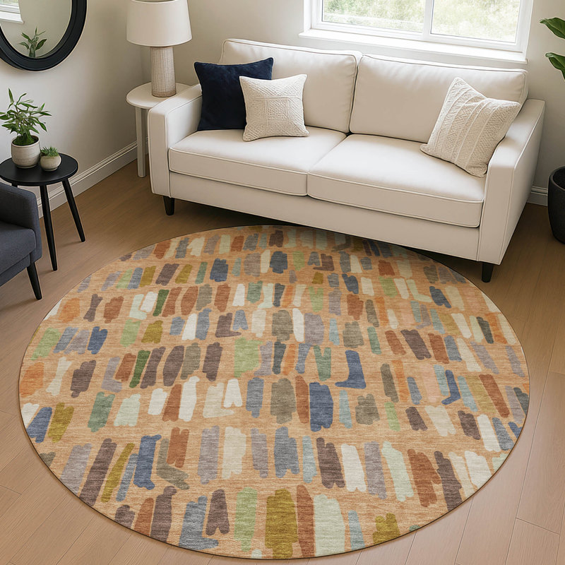 Machine Washable Indoor/Outdoor Kesler ACN2377 Stripes Rug, Round 8'