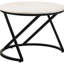 Table basse ronde en marbre avec piédestal angulaire noir, 23,43 po de largeur et de profondeur, rehausse le style des espaces de vie principaux, table d'appoint multifonctionnelle, structure en métal blanc poli