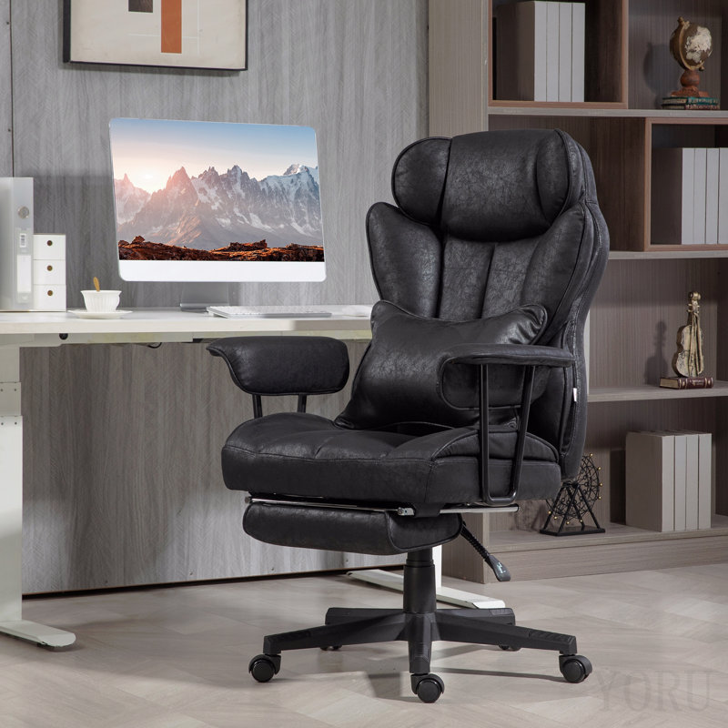 Massage Executive Office Chair With 6 Vibration Points, 400lbs Heated Big And Tall Office Chair With Foot Rest And Lumbar Support, Microfiber Reclining Computer Desk Chair, Black
