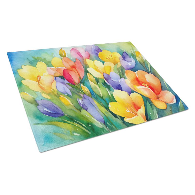 Grande planche à découper en verre Freesias