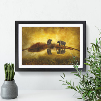 Elephants at Sunset - Framed Print