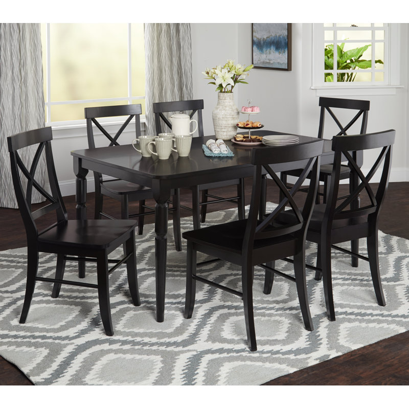 Ensemble de salle à manger Bellmead, Table noire avec chaises noires, 7 pièces (1 table, 6 chaises)