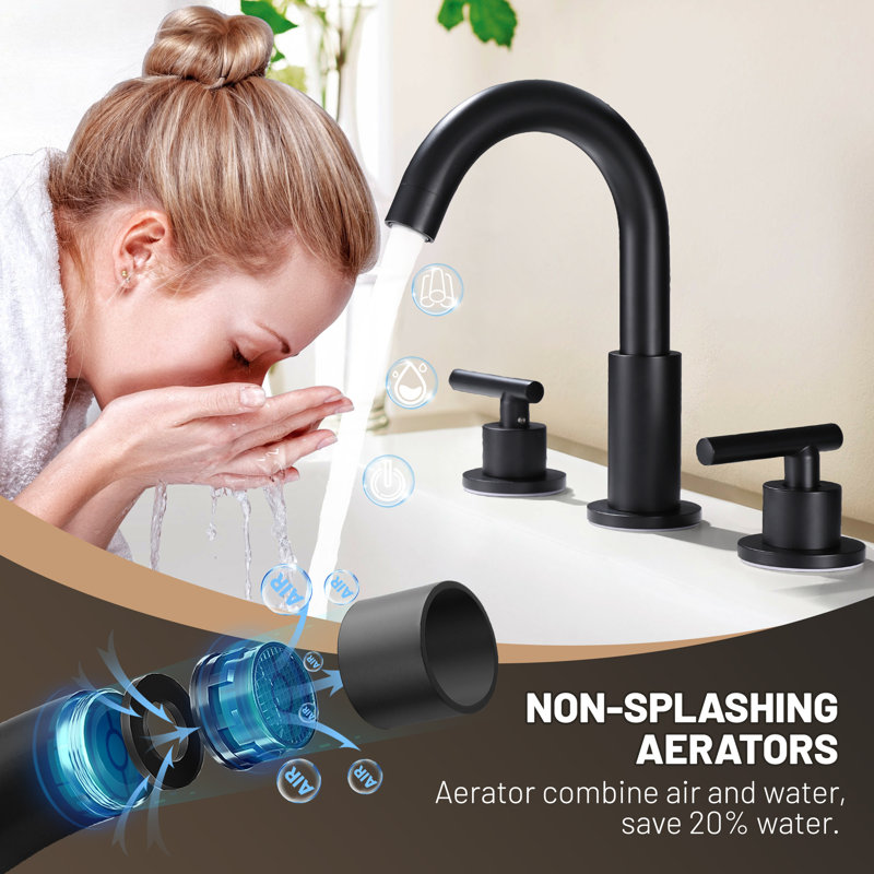 8 Inch 3-Hole Widespread Bathroom Faucet, 2-Handle Bathroom Sink Faucet With Drain Assembly, Matte Black, Lever Handle