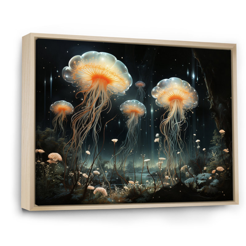 Jellyfish Luminescent Beauty IV - Animals Canvas Art Print, H 16 po x l 32 po x P 1 po, Cadre naturel flottant