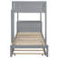 Élégant lit superposé gris avec bureau, rangement et lit gigogne simple