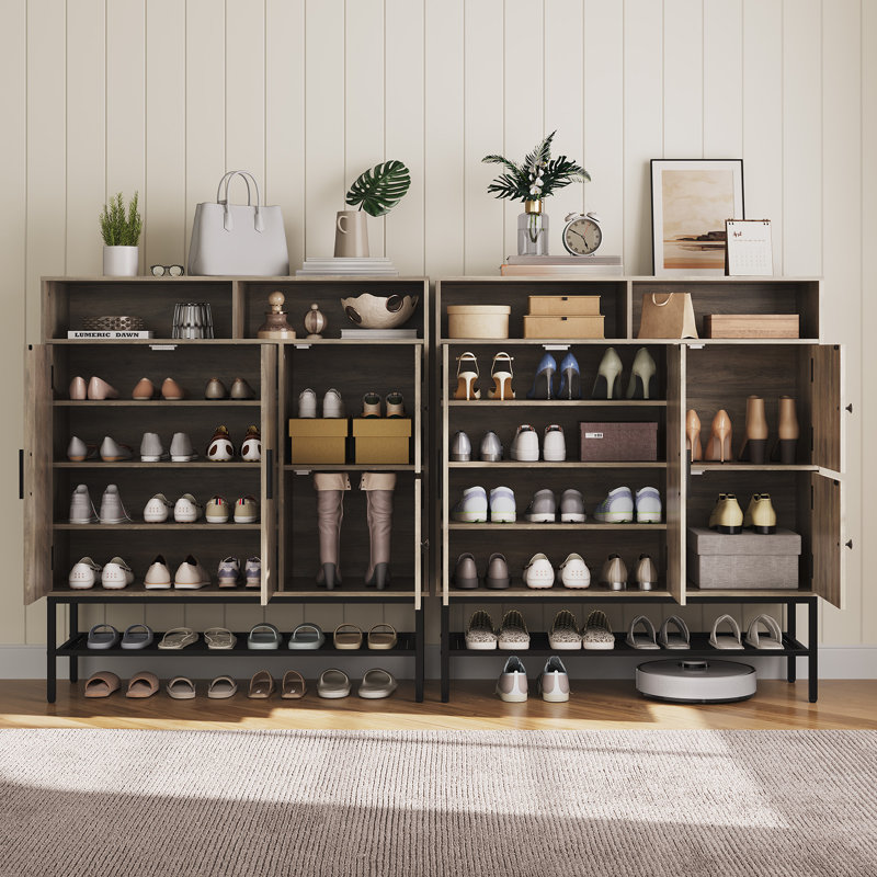 Rangement pour chaussures 4 portes Farmhouse, Gris
