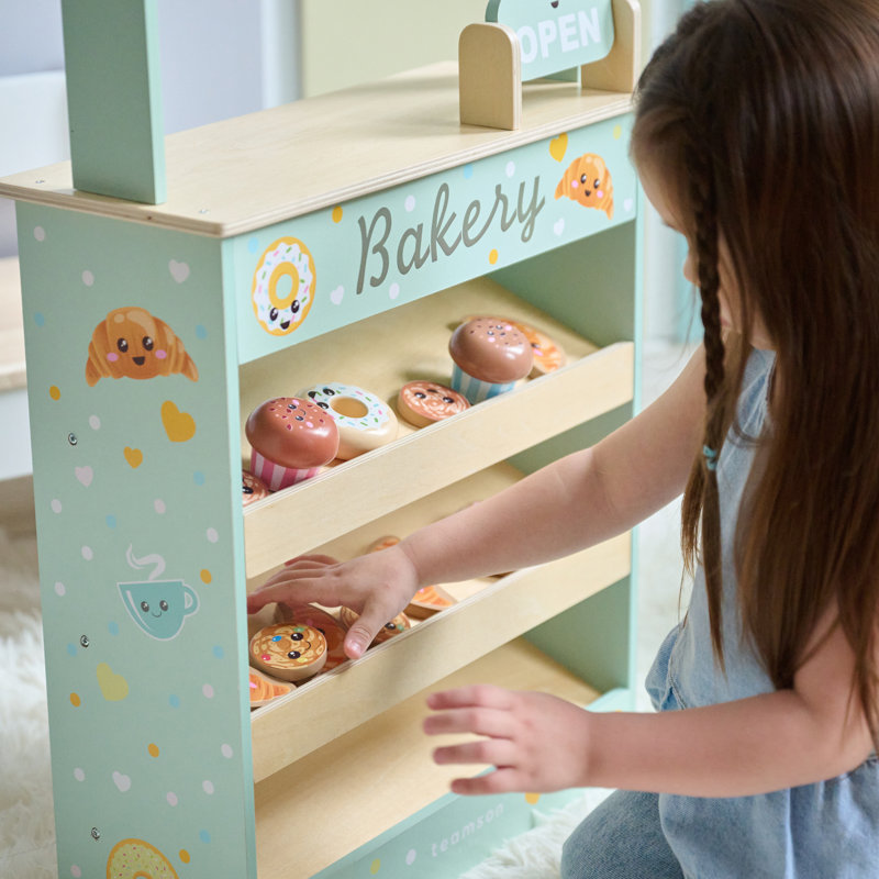 Teamson Kids Jolly Pals Wooden Bakery Stand With 12 Pastry Pieces