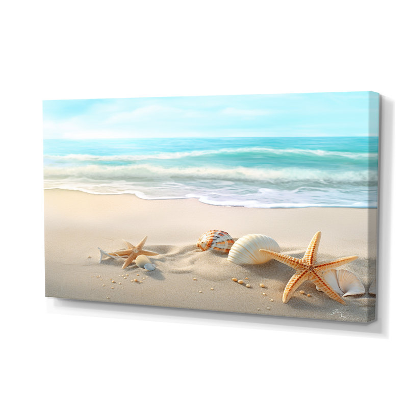 Étoile de mer et coquillages I - Paysage moderne plage, reproduction sur toile