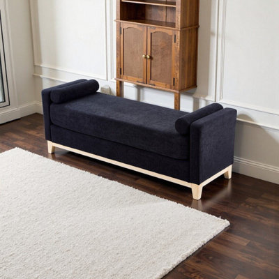 66.34 Inches Sherpa Fleece Upholstered Bench With Solid Wood Legs, 450Lbs Capacity