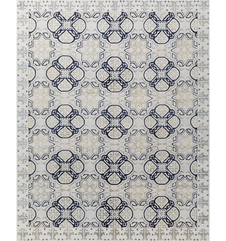 Classic Hand Knotted Geometric Shapes Area Rug, Rectangle 12' x 18'