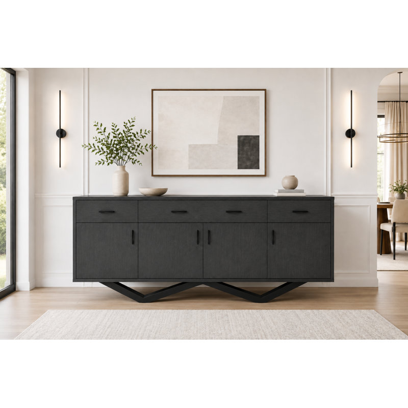 Buffet Windsor en chêne gris mat avec base en métal noir