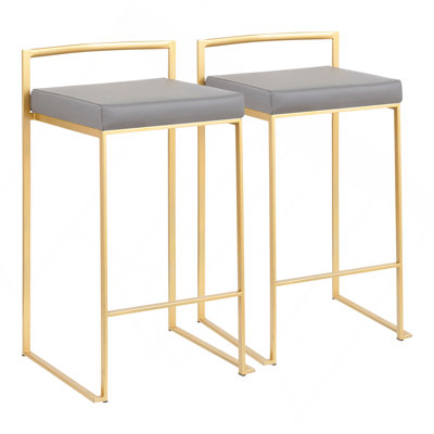 Tabouret de comptoir contemporain Fuji en similicuir gris et doré par Lumisource - ensemble de 2