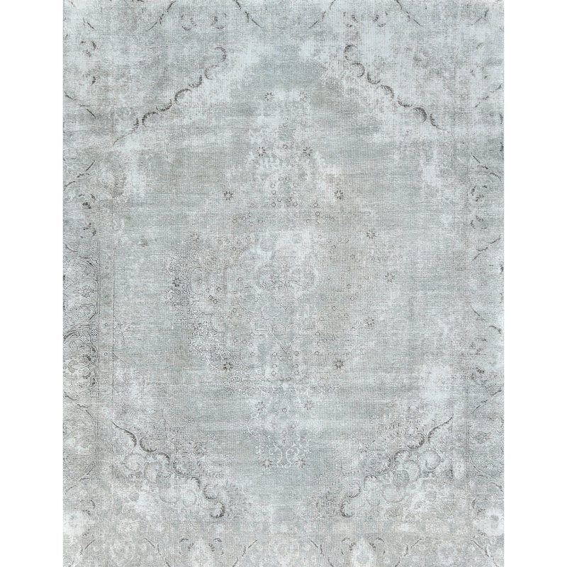 Tapis gris clair noué à la main de haute qualité, Rectangle de 10 pi x 14 pi