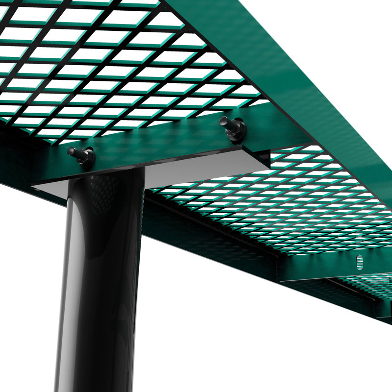 Kristy Commercial Grade Expanded Mesh Metal Outdoor Picnic Table with Anchors, Green, 30" H x 95.75" W x 57.5" D