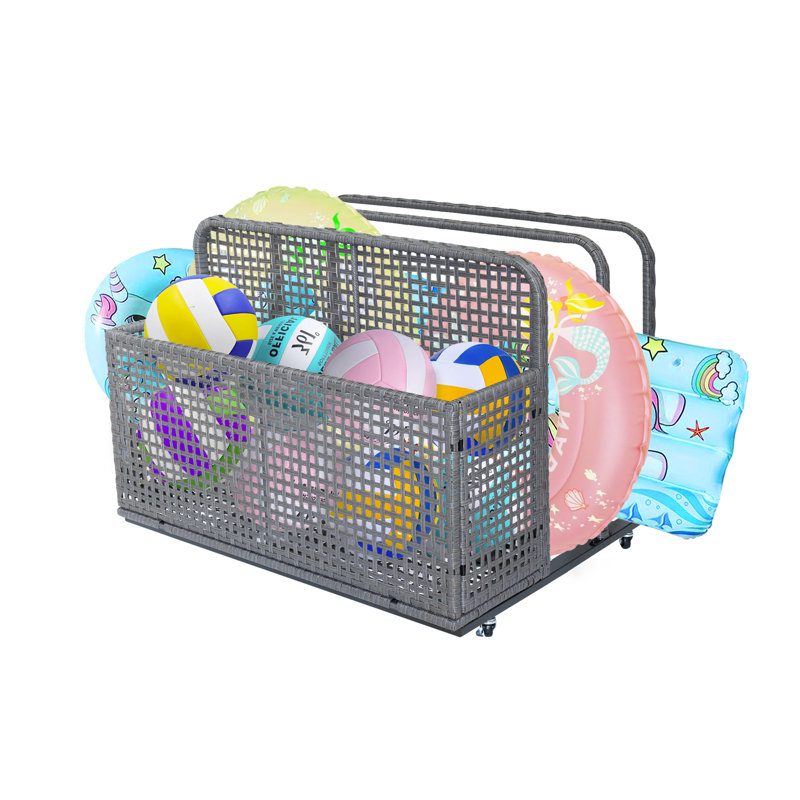 Outdoor Patio Poolside Float Storage,Box, PE Rattan Outdoor Pool Caddy with Rolling Wheels for Floaties, Patio, Pool, Beach