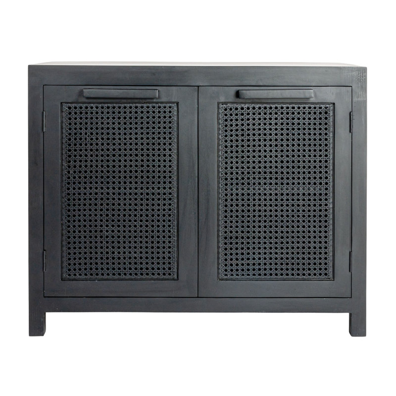 Rowan Mango Wood and Cane 2-Door Cabinet with 2 Shelves, Black