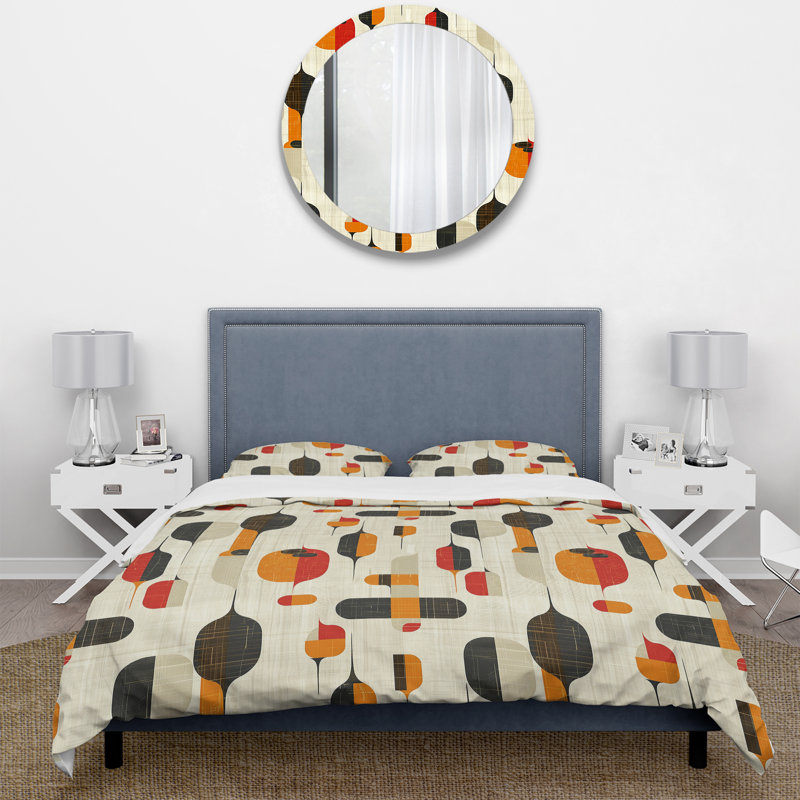 Ensemble de housse de couette orange noir Midcentury Shapes II - Midcentury, King Duvet Cover + 2 King Shams