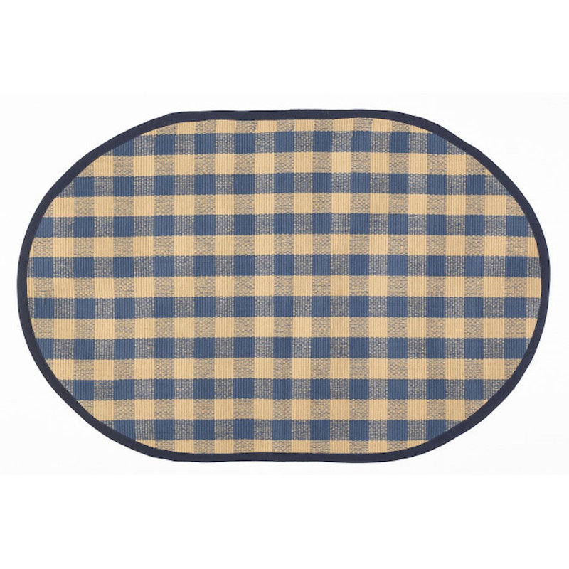 Tapis de sol ovale à carreaux beige et bleu marine