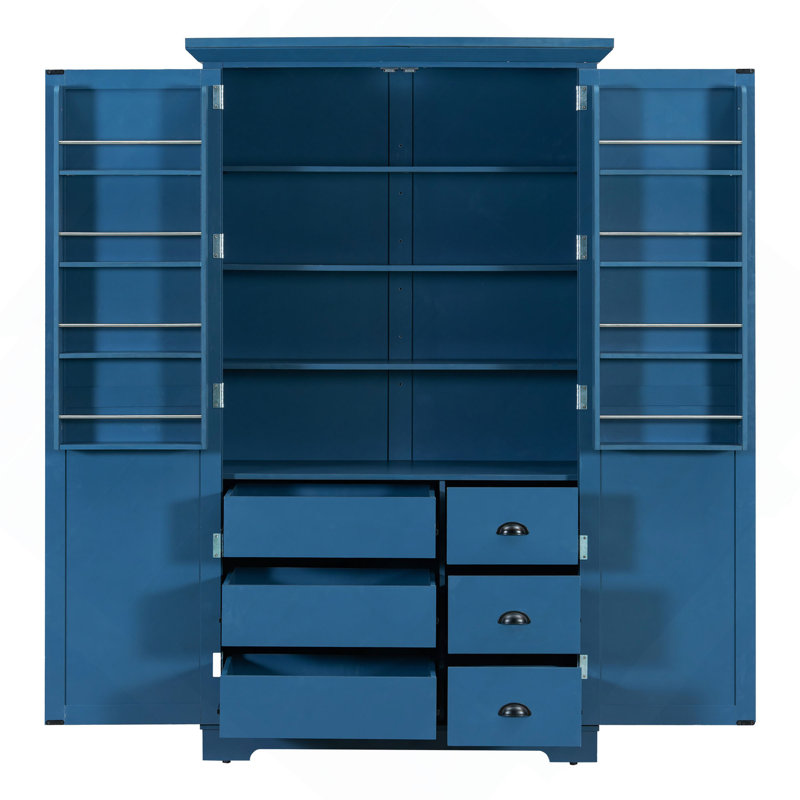 Garde-manger de style Shaker de 42 po x 20 po x 72 po avec tiroirs, armoire de rangement autoportante avec tablettes de porte, tablettes réglables et plateaux coulissants