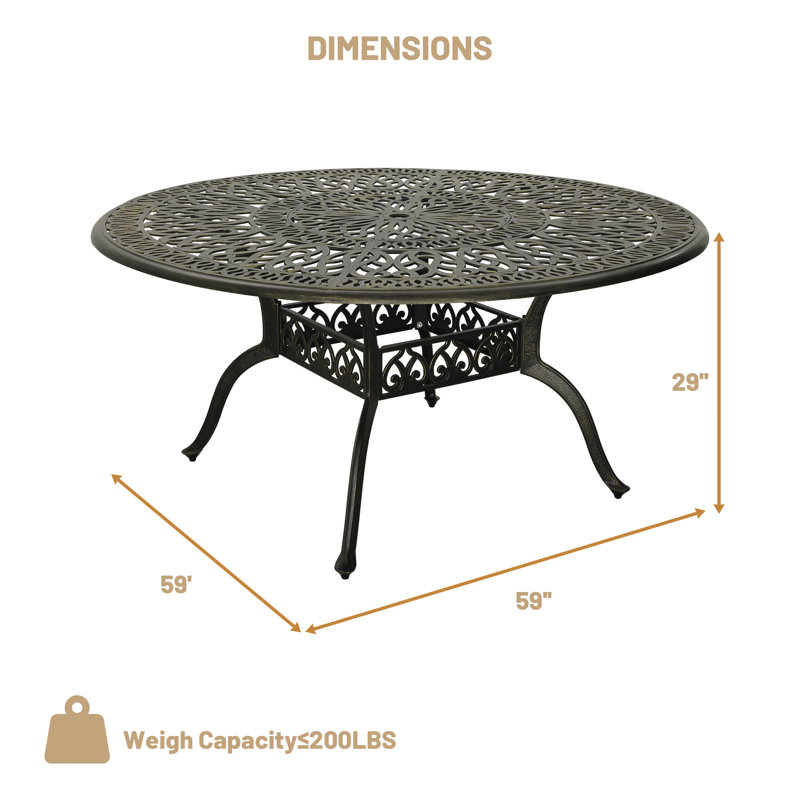 Tsolag 59''W Round Metal Outdoor Dining Table With Umbrella Hole