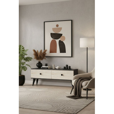 Meuble télé Adams avec option de fixation murale, anthracite et travertin, 47,2 po x 15,9 po x 12,6 po Adams | 100% panneau de particules enduit de mélamine, épaisseur: 0,7 pouce | Concept élégant en marbre, parfait pour le salon et les espaces de divertissement