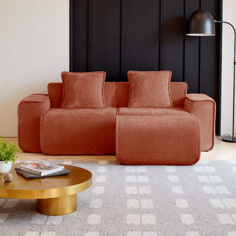 Canapé modulaire luxueux en forme de L sans effort - Cloud Comfort, passepoil français et assemblage zéro, 2, Rouge